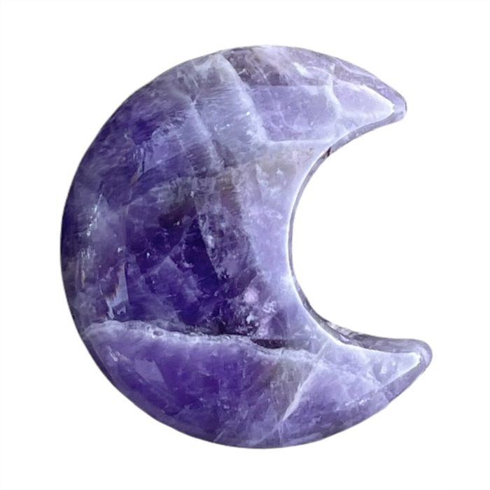 An Opalite Moon crescent shaped stone on a white background.