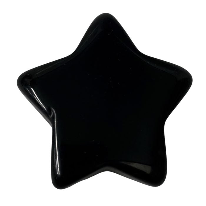 A black star shaped button on a white background, reminiscent of the Red Jasper Star.