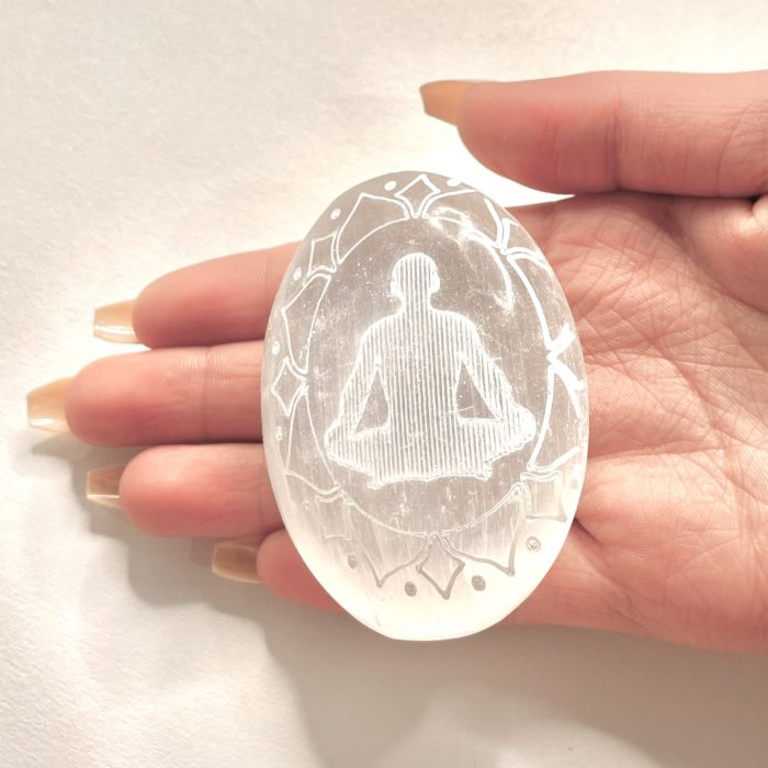 Selenite oval palm worry stone for meditation