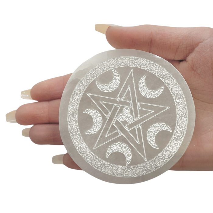 Selenite Flat Cleansing Plat Round with Star