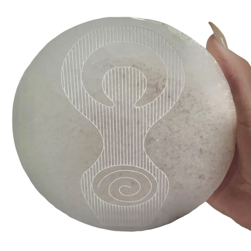 Selenite Flat Cleansing Plate with Crystal Goddess