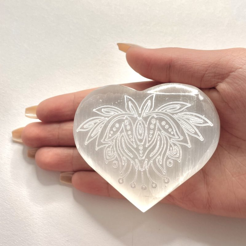 Selenite Heart with floral design