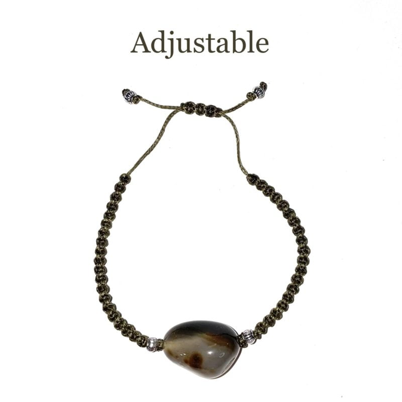 A Green and Black Aventurine String Bracelet with an adjustable brown stone.