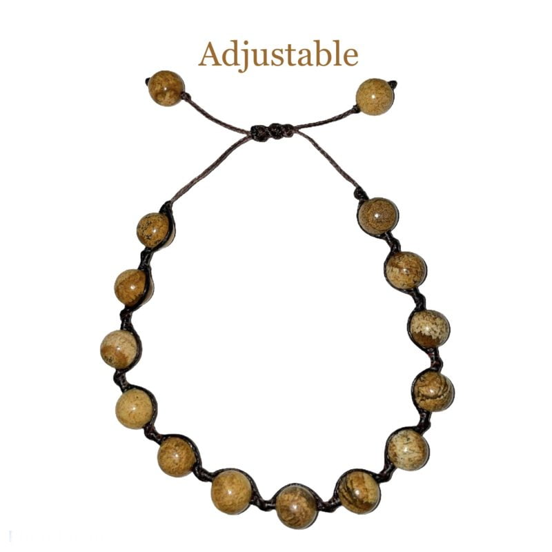 An Agate String Bracelet featuring tan beads.