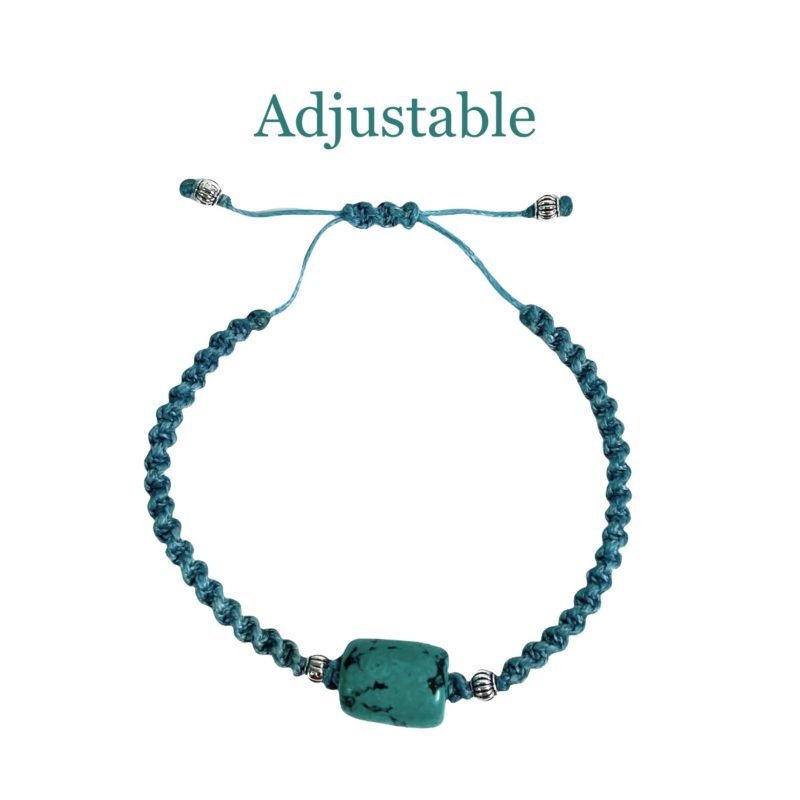 A Turquoise String Bracelet with a turquoise stone and adjustable fit.