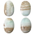 Four oval pieces of Caribbean Calcite Palm Stone on a white background.