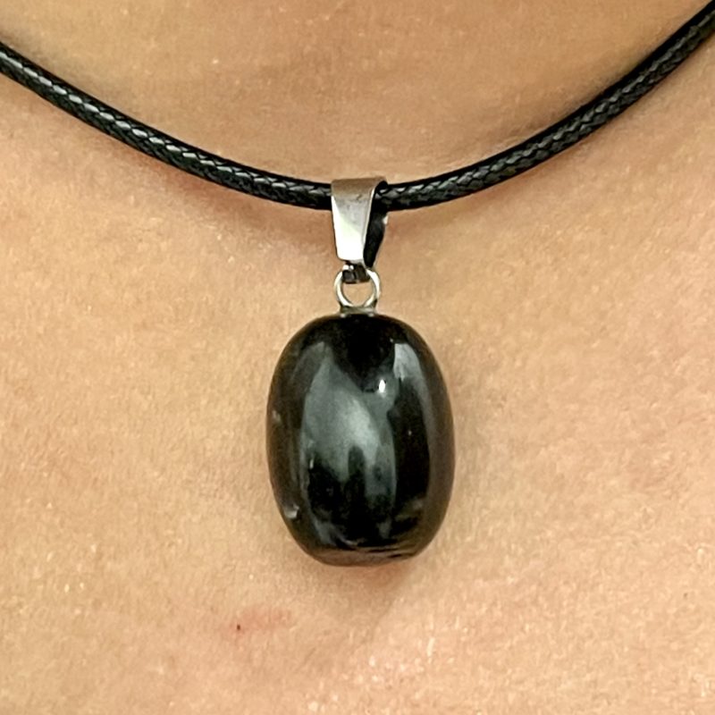 black obsidian tumbled necklace