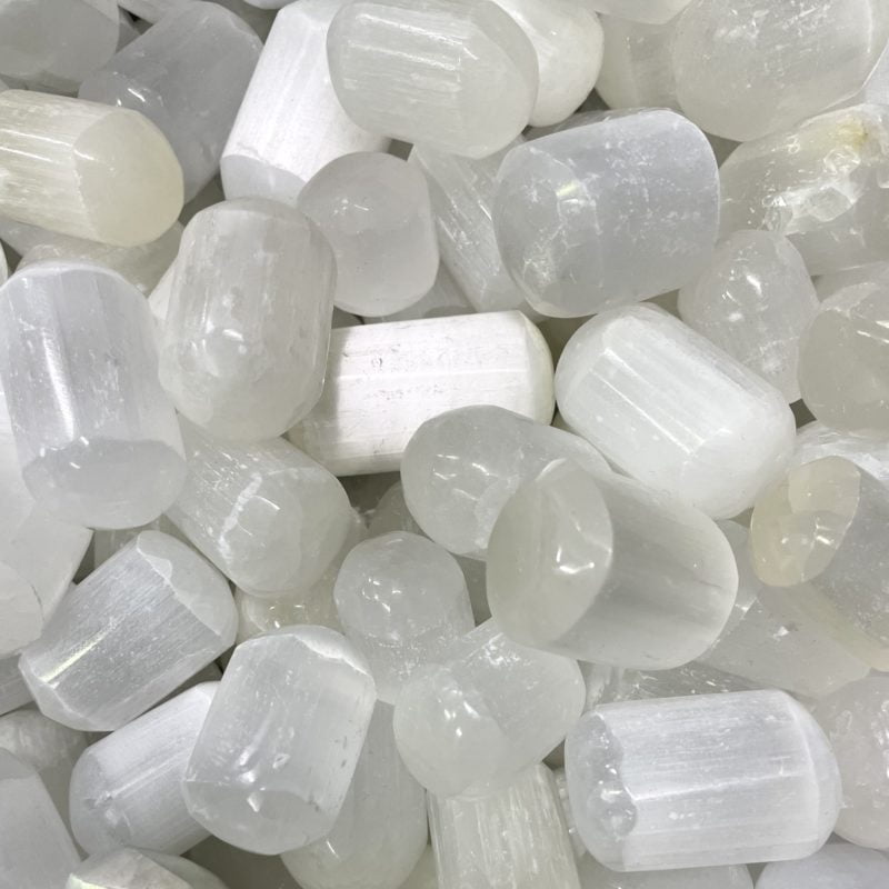 A pile of Selenite Tumbled crystals.