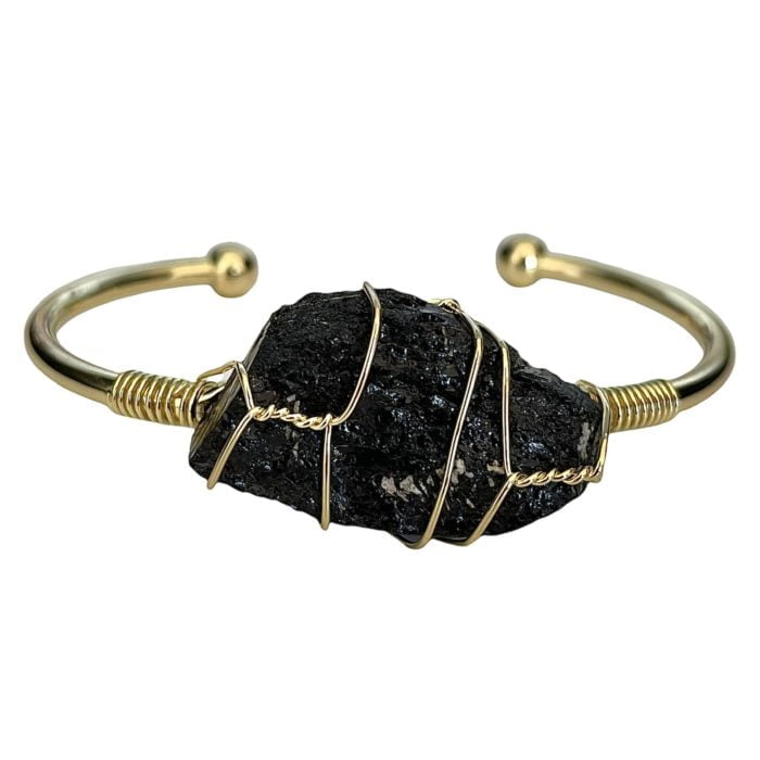 black tourmaline gold bangle