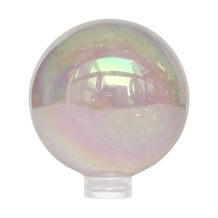 aura quartz on rose quartz sphere